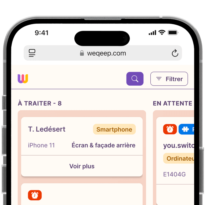 Vue du tableau de tickets de la plateforme sur un smartphone.